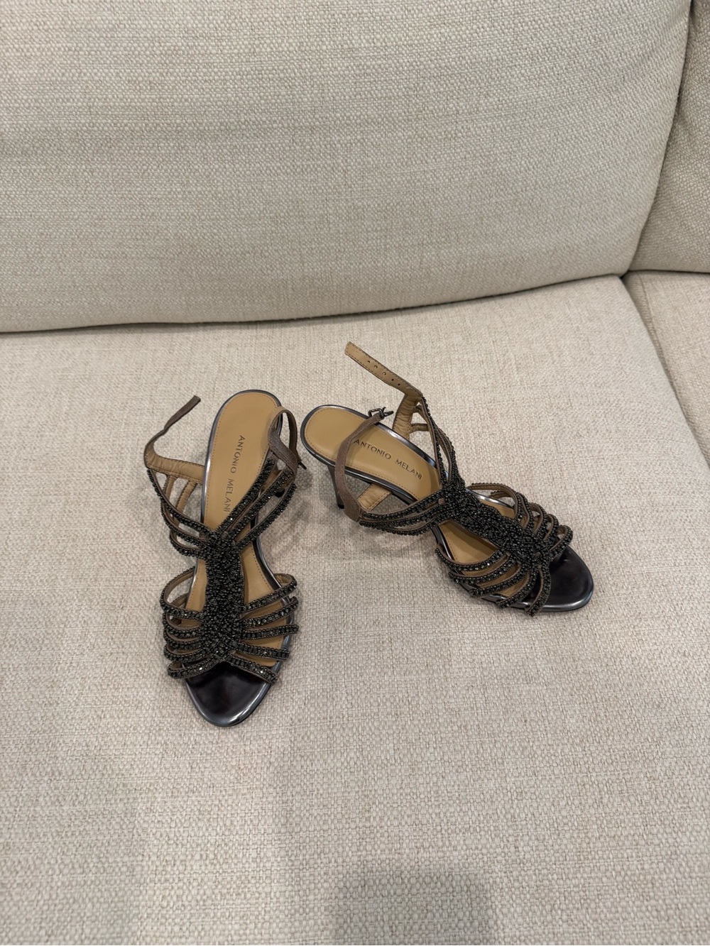 ANTONIO MELANI Black Beaded Strappy Heels